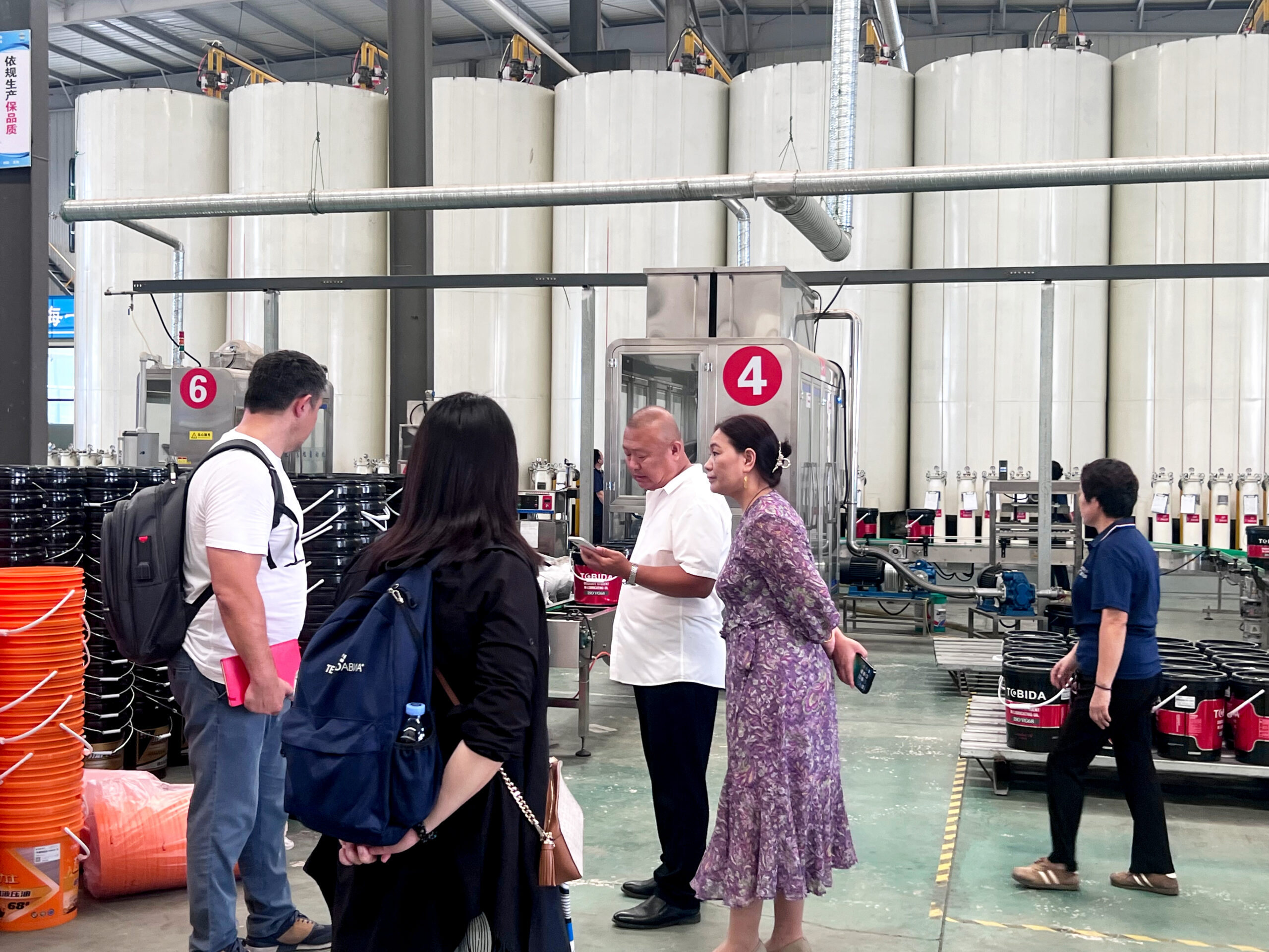 Kazakhstan customers touring the Feller lubricant production facility Kazakhstan customers touring the Feller lubricant production facility